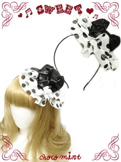 画像1: 【新品】リボンドットフリルハットカチューシャ(ブラック×ホワイト)（black×white） HA_246_B148