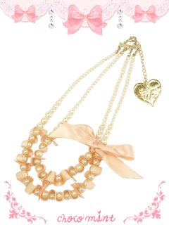 【新品】 リボンパールネックレス（ピンク） NE_138_B142【通信販売専用商品】