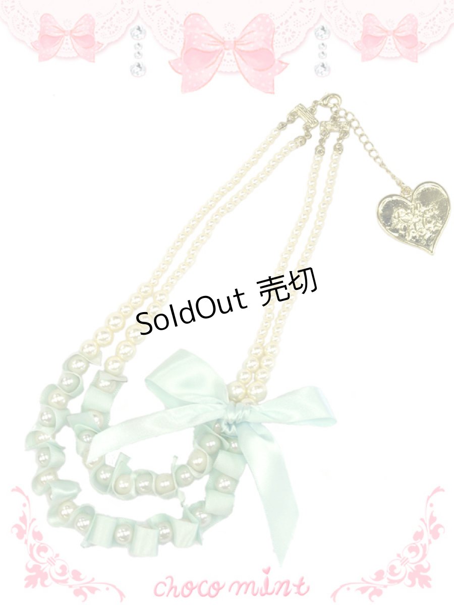 画像1: 【新品】 リボンパールネックレス（ミント） NE_137_B142【通信販売専用商品】 (1)