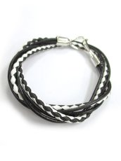 画像1: 【新品】 レザーブレスレット(黒×白) BR_007_B130【通信販売専用商品】 (1)