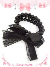 画像1: 【新品】リボンパールブレス（ブラック） BR_044_B131【通信販売専用商品】 (1)