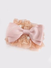 画像1: 【新品】パステルリボンレースシュシュ （ピーチピンク） HA_085_B148【通信販売専用商品】 (1)