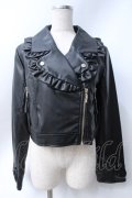 axes femme kawaii / フリル合皮ライダース  黒 Y-25-06-18-056-AX-JA-SZ-ZY