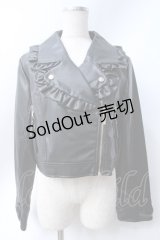 axes femme kawaii / フリル合皮ライダース  黒 Y-25-06-18-056-AX-JA-SZ-ZY