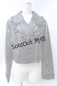 axes femme kawaii / フリル合皮ライダース  黒 Y-25-06-18-056-AX-JA-SZ-ZY