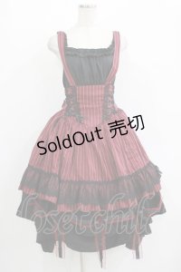 逗?（海外ロリータブランド） / ストライプジャンパースカート Free ボルドー H-25-11-01-033-EL-OP-NS-ZH