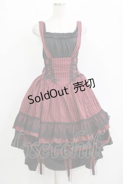 画像1: 逗?（海外ロリータブランド） / ストライプジャンパースカート Free ボルドー H-25-11-01-033-EL-OP-NS-ZH