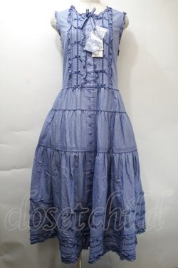 画像1: PINK HOUSE / ピコフリルロングノースリーブワンピース  ブルー S-25-11-03-037-LO-OP-AS-ZS