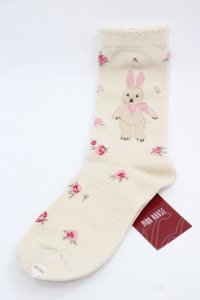PINK HOUSE / バラ園うさぎソックス  アイボリー I-25-11-15-111-LO-ZA-SA-ZI
