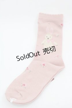 画像1: PINK HOUSE / バラ園うさぎソックス  ピンク I-25-11-15-112-LO-ZA-SA-ZI