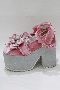 画像2: Ank Rouge / キラキラビジューベロアリボン厚底シューズ L/24.0〜24.5cm ピンク H-25-12-23-1082-CA-SH-NS-ZH