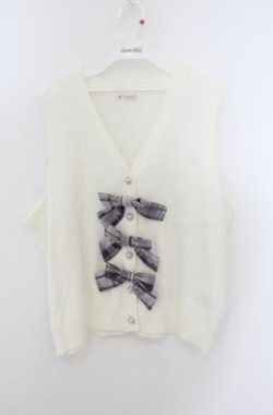 画像1: axes femme / チェックリボンブローチベスト F キナリ O-26-01-24-078-AX-TO-OW-ZT0209L