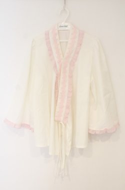 画像1: axes femme kawaii / 衿レース付き和風ブラウス M シロ×ピンク O-26-01-23-049-AX-BL-OW-OS