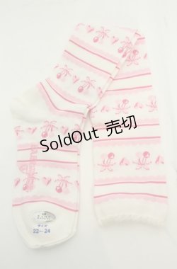 画像2: BABY,THE STARS SHINE BRIGHT / チェリーリボン柄ボーダーオーバーニーソックス  シロ×ピンク O-26-01-30-073-BA-ZA-OW-OS