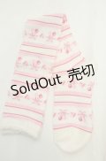 BABY,THE STARS SHINE BRIGHT / チェリーリボン柄ボーダーオーバーニーソックス  シロ×ピンク O-26-01-30-073-BA-ZA-OW-OS