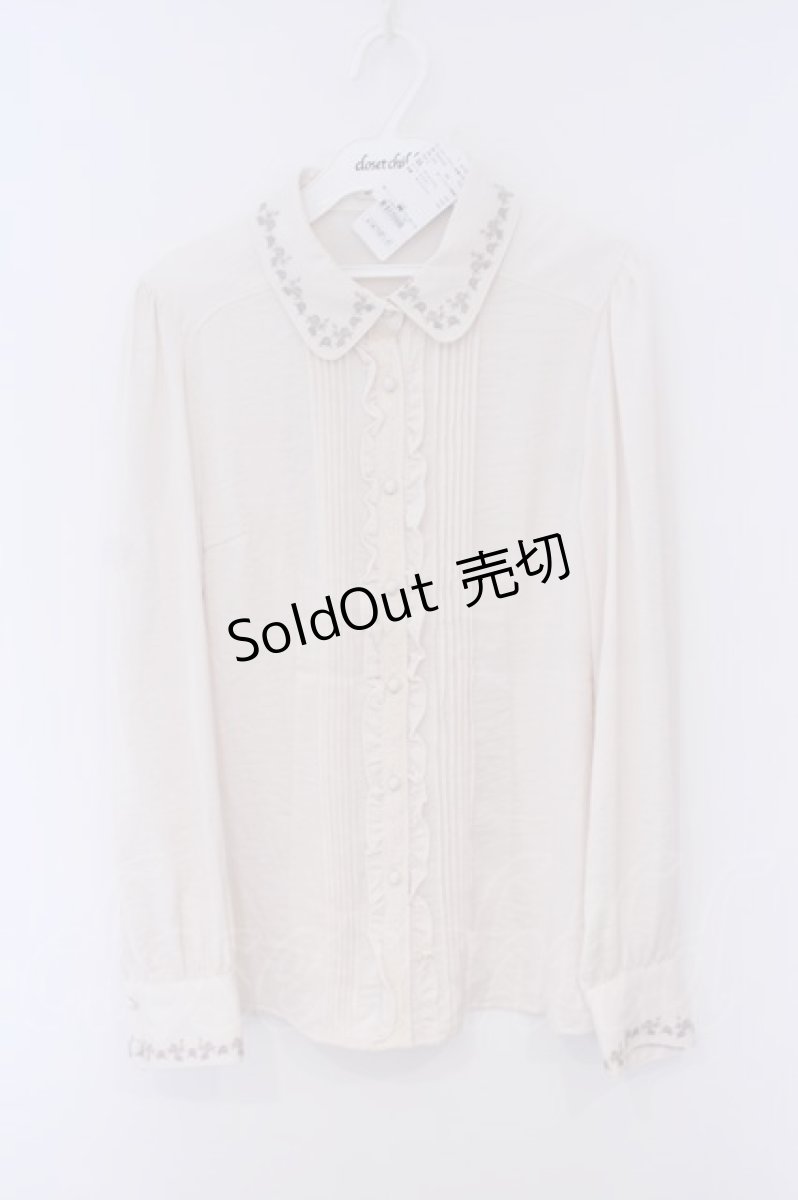 画像1: axes femme / ヴィンテージサテン刺繍入ブラウス L キナリ O-26-01-30-1022-AX-BL-OW-ZT576 (1)