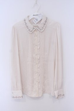 画像1: axes femme / ヴィンテージサテン刺繍入ブラウス L キナリ O-26-01-30-1022-AX-BL-OW-OS