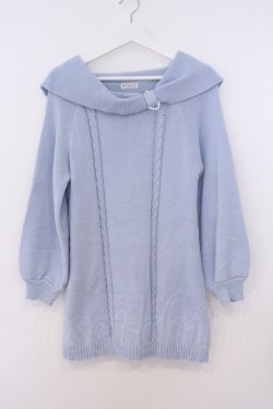 画像1: axes femme / リボン襟ニットミニワンピ F サックス O-26-01-30-1013-AX-OP-OW-OS