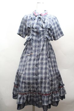 画像1: axes femme / リボンｘチェック柄ワンピース  ブルー S-26-04-12-038-AX-OP-HR-ZS