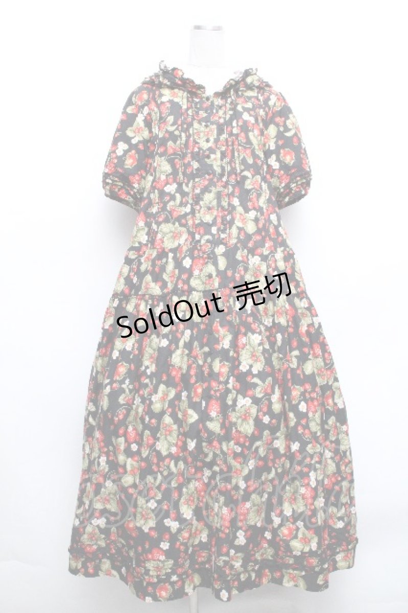 画像1: PINK HOUSE / ストロベリーフィールズプリントフードワンピース  黒ｘ赤 S-26-04-30-1035-LO-OP-AS-ZS (1)