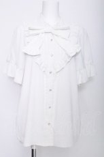 画像1: axes femme / リボン付フリルブラウス  白 S-26-06-03-1024-AX-BL-HR-ZS (1)