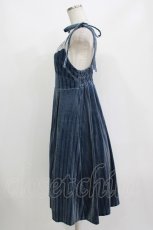 画像2: axes femme POETIQUE / ストライプベロアワンピース M ブルー O-26-06-23-034-AX-OP-OW-ZH (2)