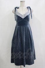 画像1: axes femme POETIQUE / ストライプベロアワンピース M ブルー O-26-06-23-034-AX-OP-OW-ZH (1)