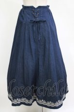 画像3: axes femme / 裾スカラップローズ刺繍スカート M ブルー H-26-09-26-008-AX-SK-NS-ZH (3)