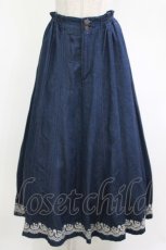 画像1: axes femme / 裾スカラップローズ刺繍スカート M ブルー H-26-09-26-008-AX-SK-NS-ZH (1)