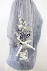 画像3: axes femme / すずらん刺繍半袖ニットカーディガン M サックス O-26-09-05-062-AX-TO-IG-ZH (3)