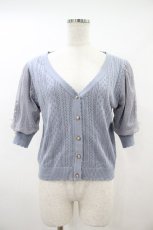 画像1: axes femme / すずらん刺繍半袖ニットカーディガン M サックス O-26-09-05-062-AX-TO-IG-ZH (1)