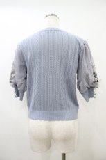 画像2: axes femme / すずらん刺繍半袖ニットカーディガン M サックス O-26-09-05-062-AX-TO-IG-ZH (2)
