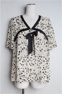 INGEBORG  / ローズハート半袖シフォントップス I-23-7-2-10-LO-TO-HD-ZT276