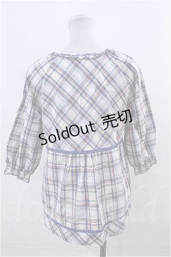 画像2: PINK HOUSE  / ナナメチェック半袖チュニックブラウス I-23-6-19-8-LO-BL-HD-ZT276