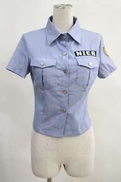 画像1: NieR Clothing / ワッペン半袖シャツ  ブルーグレー H-23-11-04-1040-PU-BL-KB-ZT243