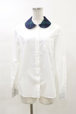 画像1: Jane Marple / チェックカラーのシャツブラウス  白×グリーンチェック H-23-12-11-033-JM-BL-KB-ZT011