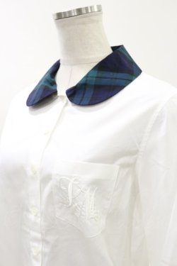 画像3: Jane Marple / チェックカラーのシャツブラウス  白×グリーンチェック H-23-12-11-033-JM-BL-KB-ZT011