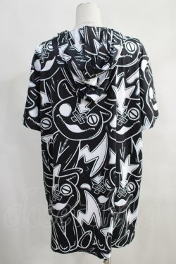 画像2: NieR Clothing / 総柄半袖プルパーカー  黒×白 H-23-12-17-1027-PU-TO-KB-ZH