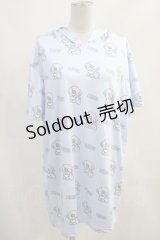 NieR Clothing / 総柄半袖プルパーカー  サックス H-24-01-12-034-PU-TO-KB-ZT384