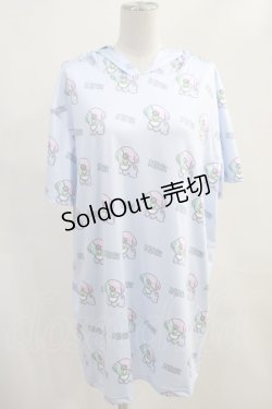 画像1: NieR Clothing / 総柄半袖プルパーカー  サックス H-24-01-12-034-PU-TO-KB-ZT384