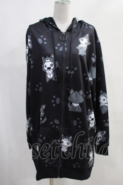 画像1: NieR Clothing / 総柄ZIPパーカー  黒 H-24-01-12-025-PU-TO-KB-ZT098