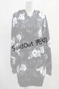 NieR Clothing / 総柄ZIPパーカー  黒 H-24-01-12-026-PU-TO-KB-ZT098