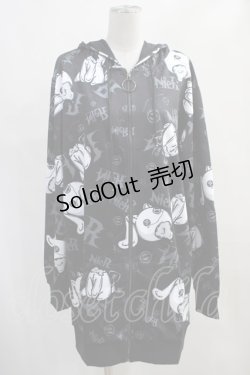 画像1: NieR Clothing / 総柄ZIPパーカー  黒 H-24-01-12-026-PU-TO-KB-ZT098