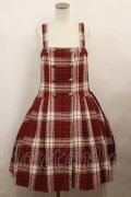 Jane Marple / ウールタータンのダブルボタンジャンパースカート  赤 H-24-02-03-2007-JM-OP-KB-ZT228