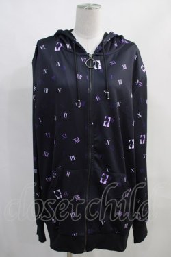 画像1: NieR Clothing / 総柄ZIPパーカー  黒×紫 H-24-02-08-034-PU-TO-KB-ZT179
