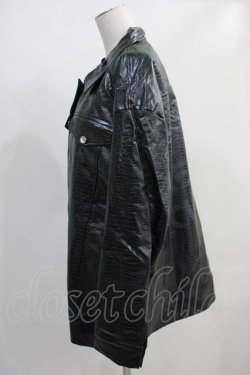 画像2: NieR Clothing / MEN'Sフェイククロコレザージャケット  黒 H-24-02-08-041-PU-JA-KB-ZT211