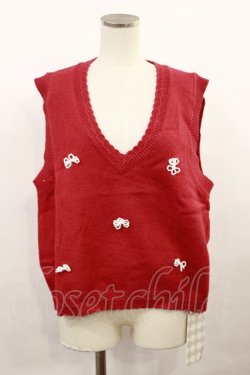 画像1: LA POMME PETIT / Mini Ribbon Knit Vest Free レッド H-24-04-03-030-LO-TO-NS-ZH