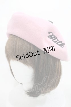 画像1: MILK / ロゴ刺繍ベレー帽  ピンク/ブラック H-24-04-11-022-ML-AC-NS-ZH