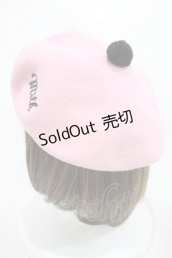 画像2: MILK / ロゴ刺繍ベレー帽  ピンク/ブラック H-24-04-11-022-ML-AC-NS-ZH