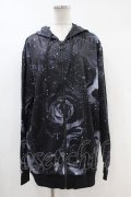 NieR Clothing / 総柄ZIPパーカー  黒 H-24-04-13-041-PU-TO-KB-ZT0428H